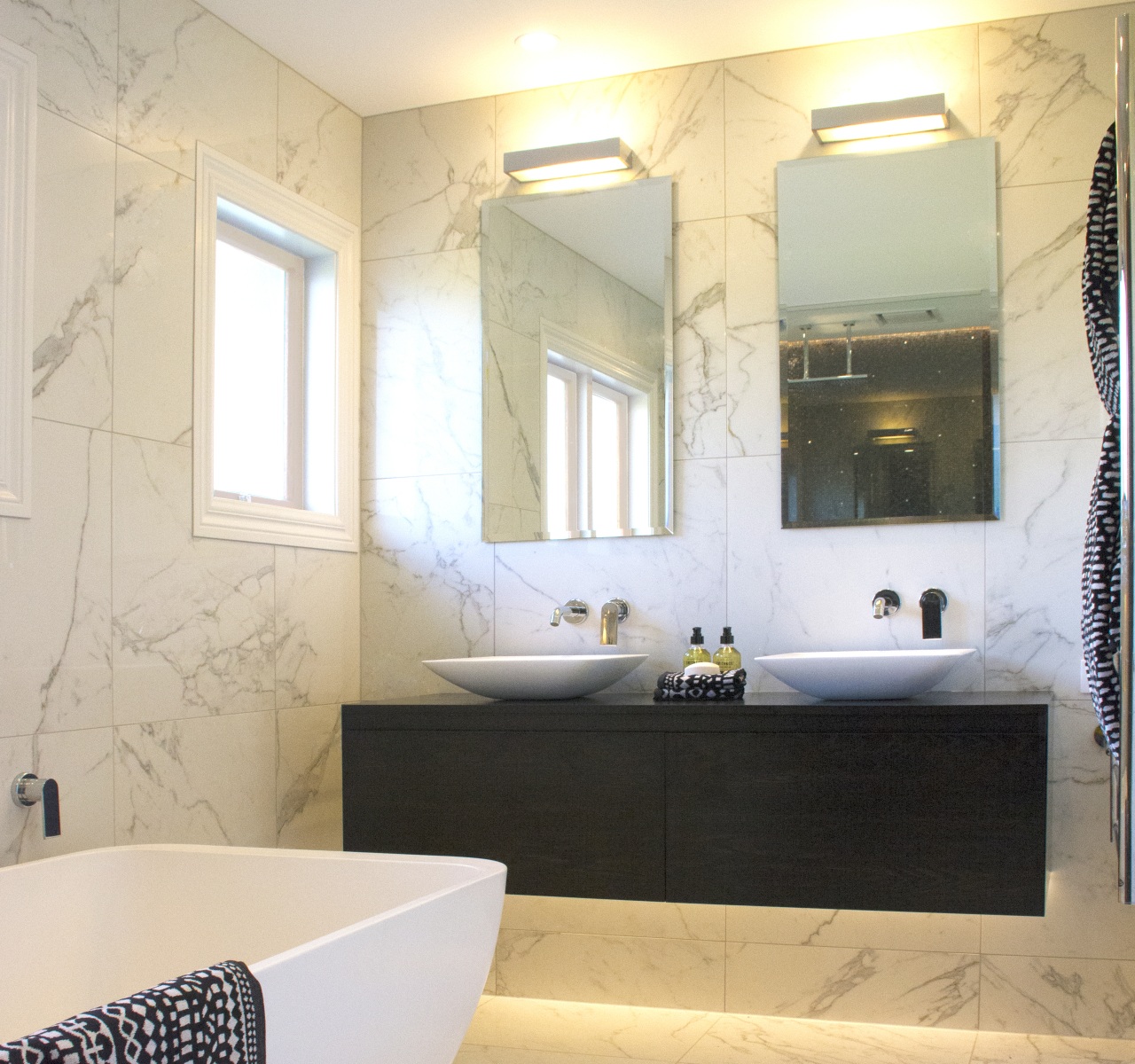 This family bathroom has a separate toilet room, architecture, bathroom, bathroom accessory, bathroom cabinet, bathtub, building, ceiling, ceramic, floor, flooring, furniture, home, house, interior design, lighting, material property, mirror, plumbing fixture, property, real estate, room, sink, tap, tile, wall, white