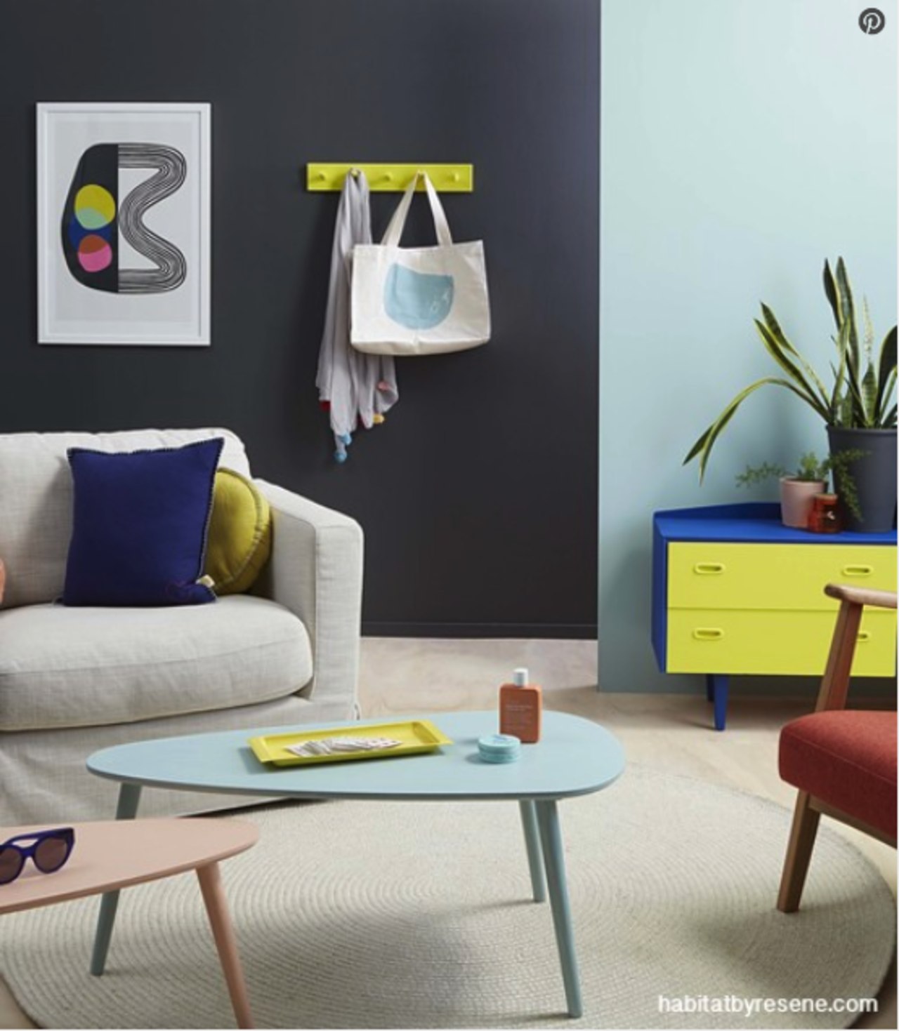 Nostalgic styles make us smile and warm our coffee table, couch, floor, furniture, house, interior design, living room, room, shelf, table, turquoise, yellow, gray, black