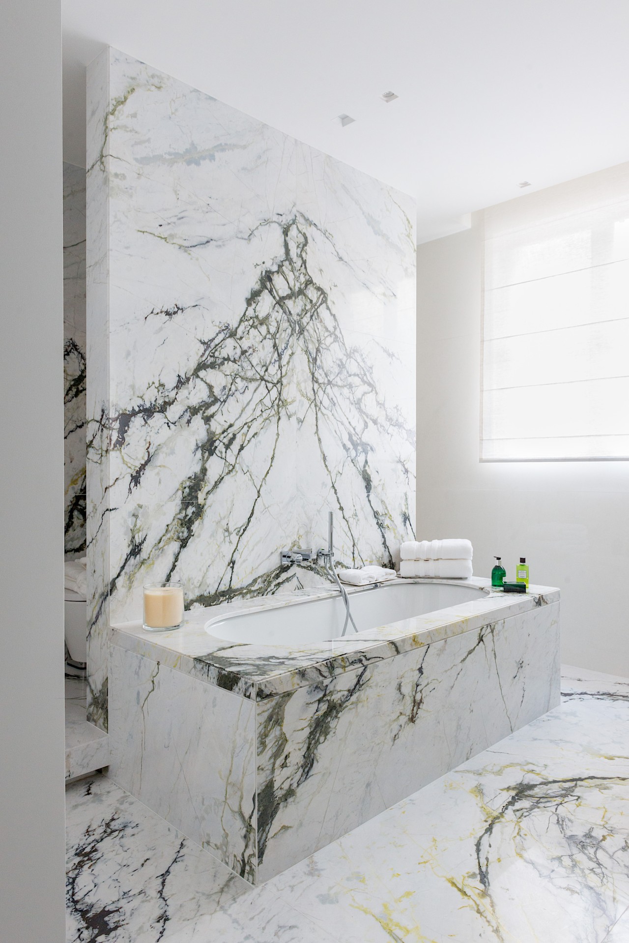 Clear lines in the distinctive marble create a white, gray