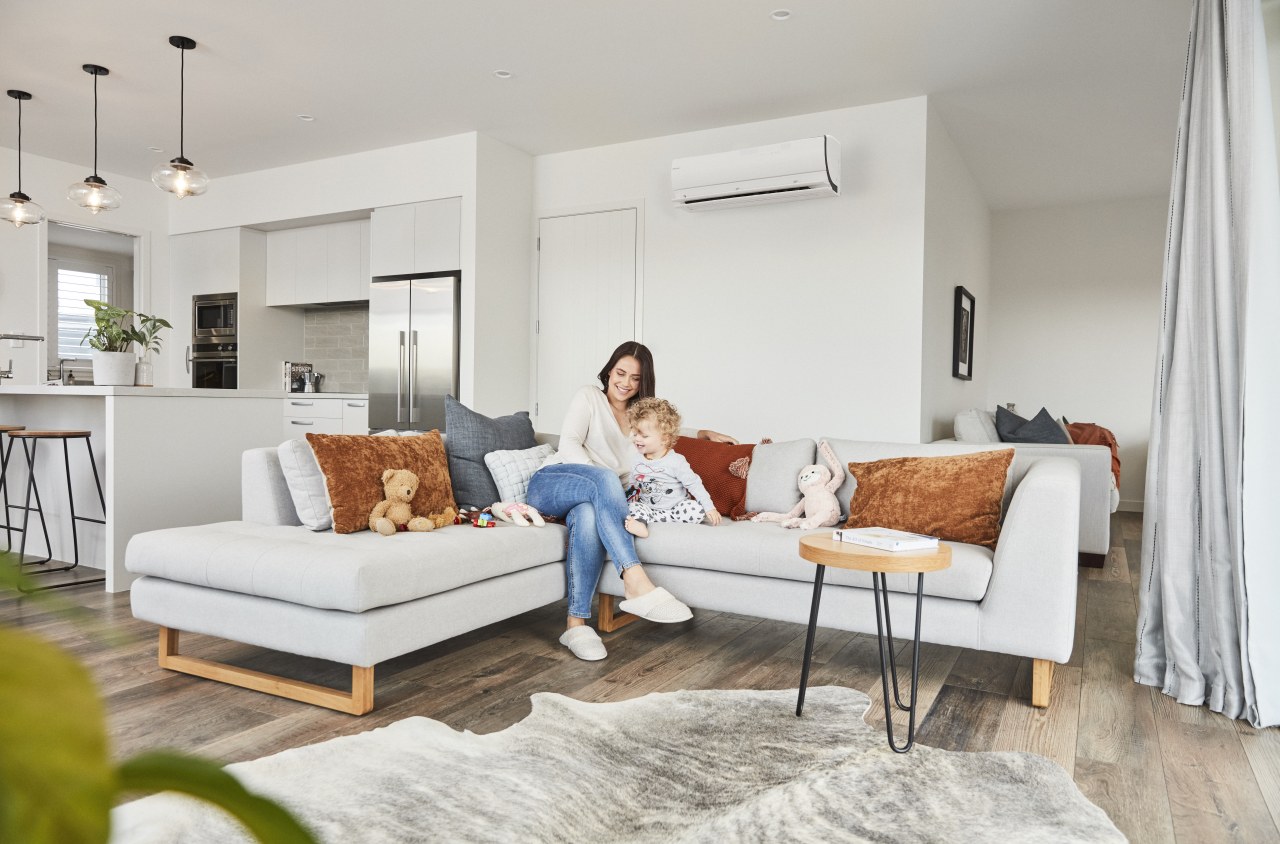 Daikin - couch | floor | flooring | couch, floor, flooring, furniture, home, interior design, living room, room, table, window, gray, white