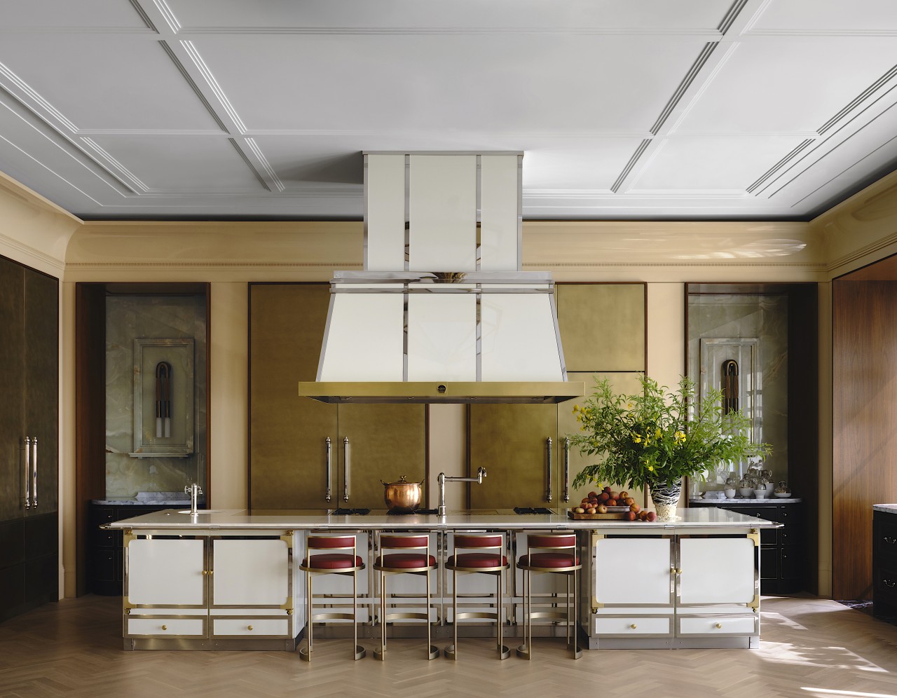 A giant La Cornue range and accompanying rangehood 