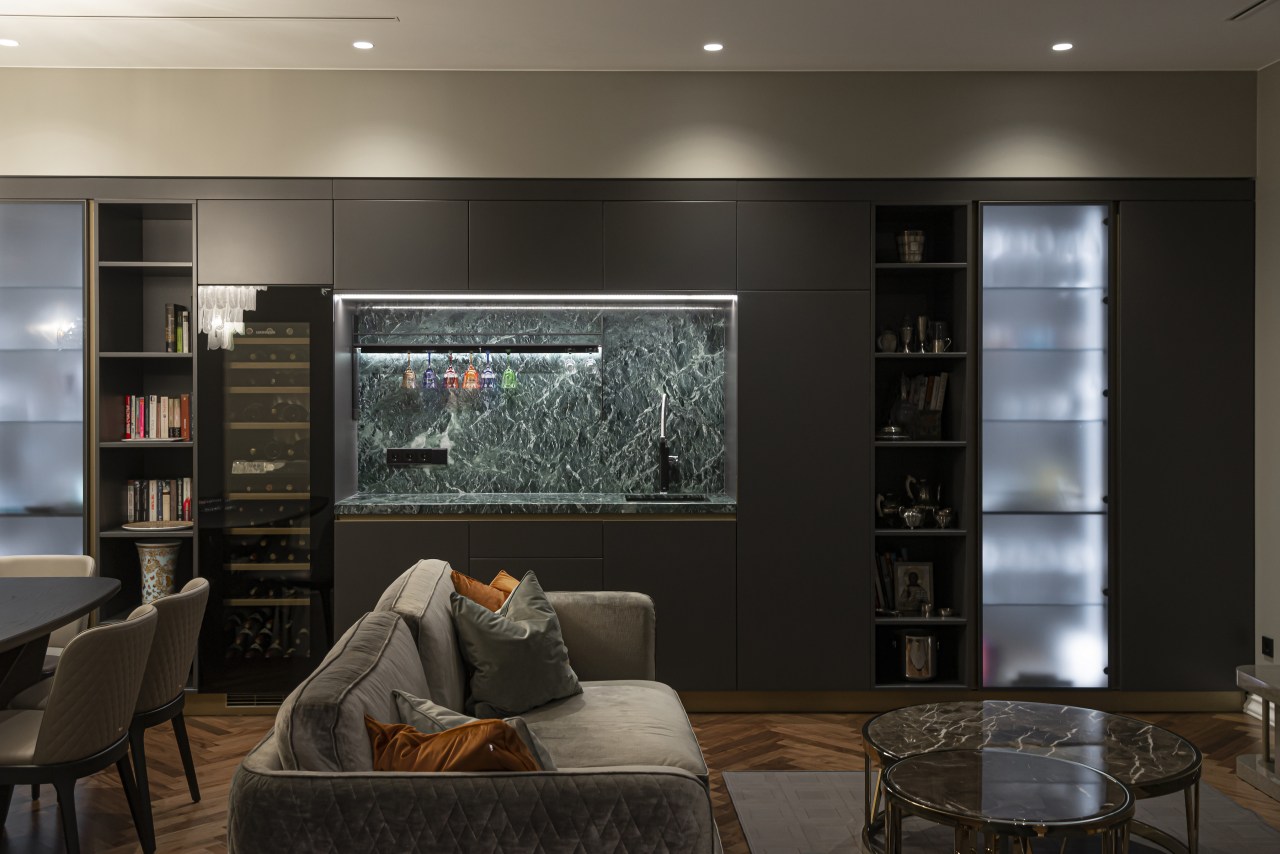 Even the bar area has an exotic refinement. 