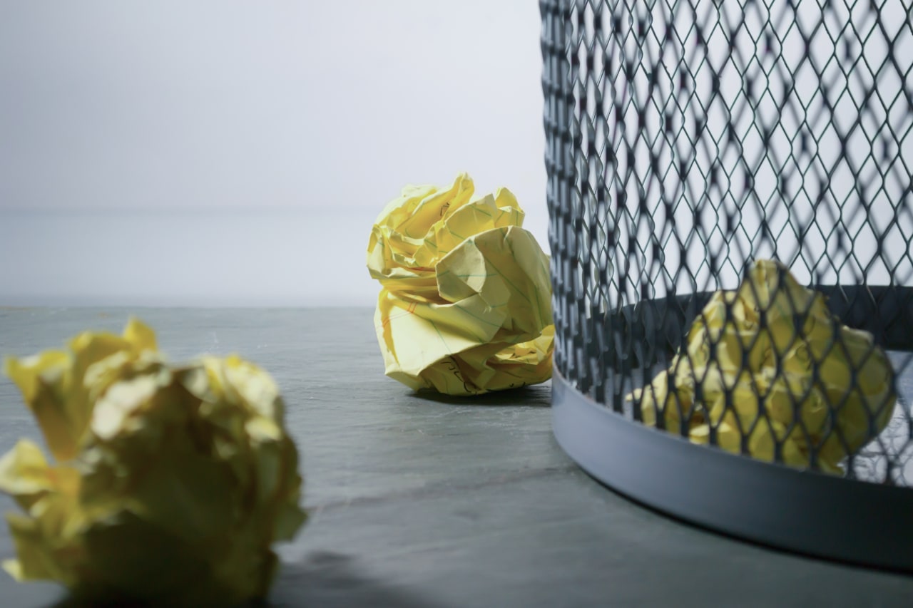 Have a small garbage or recycle can under ananas, plant, still life, still life photography, yellow, gray, white