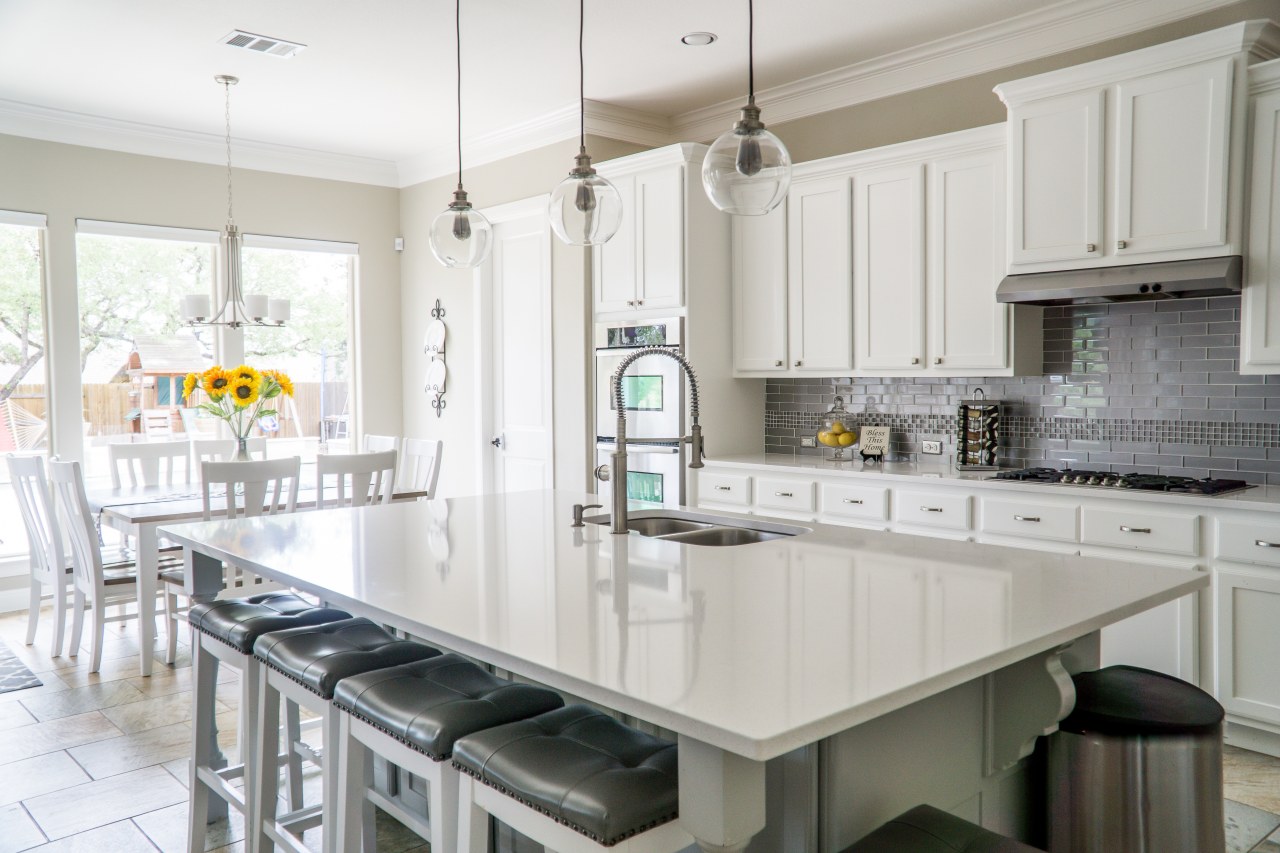 Photo by Mark McCammon from Pixels architecture, building, cabinetry, ceiling, countertop, cuisine classique, floor, flooring, furniture, granite, home, house, interior design, kitchen, material property, property, room, table, tile, yellow, white