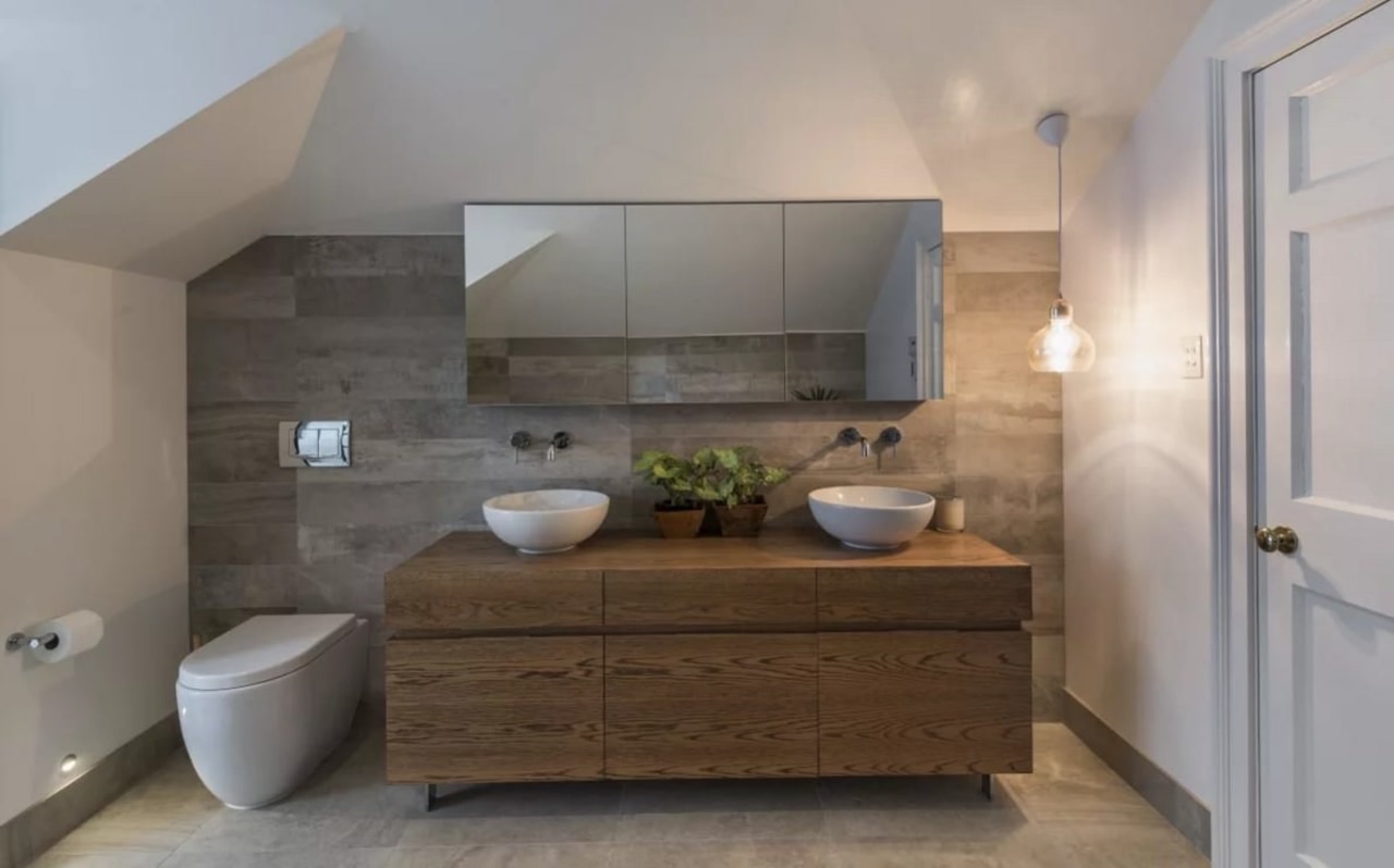 Floating vanities make bathrooms feel much larger bathroom, bathroom accessory, bathroom cabinet, countertop, floor, home, interior design, room, sink, gray