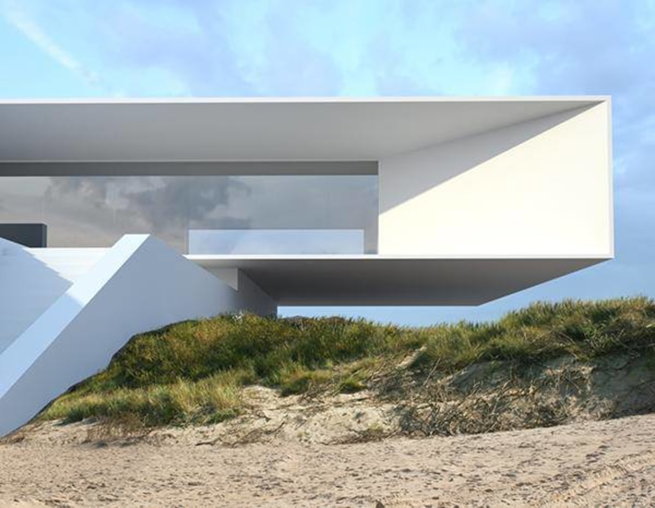 Commercial grade engineering was required to achieve a architecture, house, sky, teal, gray