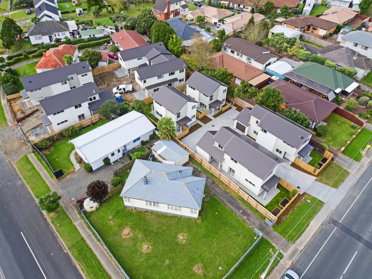 Eight new homes in the Richardson-Howell development, owned aerial photography, bird's eye view, estate, home, house, neighbourhood, property, real estate, residential area, suburb, urban design, gray