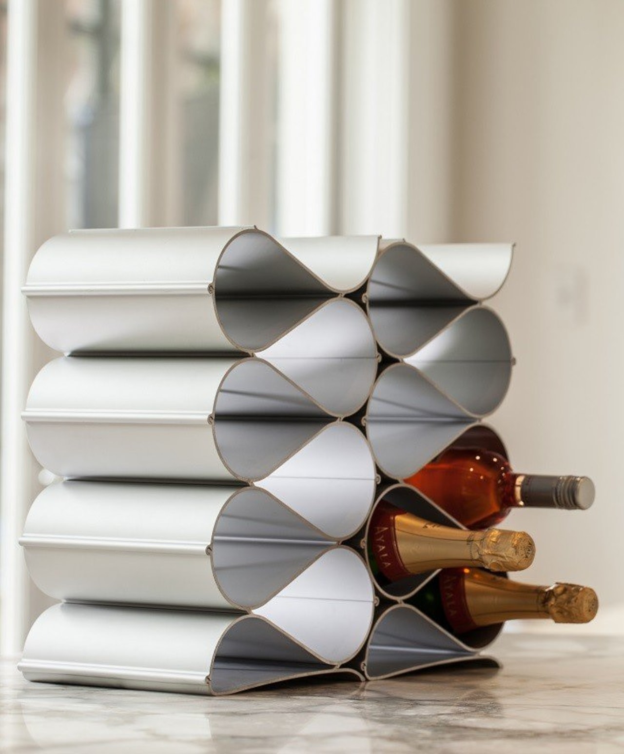 Just starting your wine collection? An Echelon 6 furniture, product design, shelf, gray, white