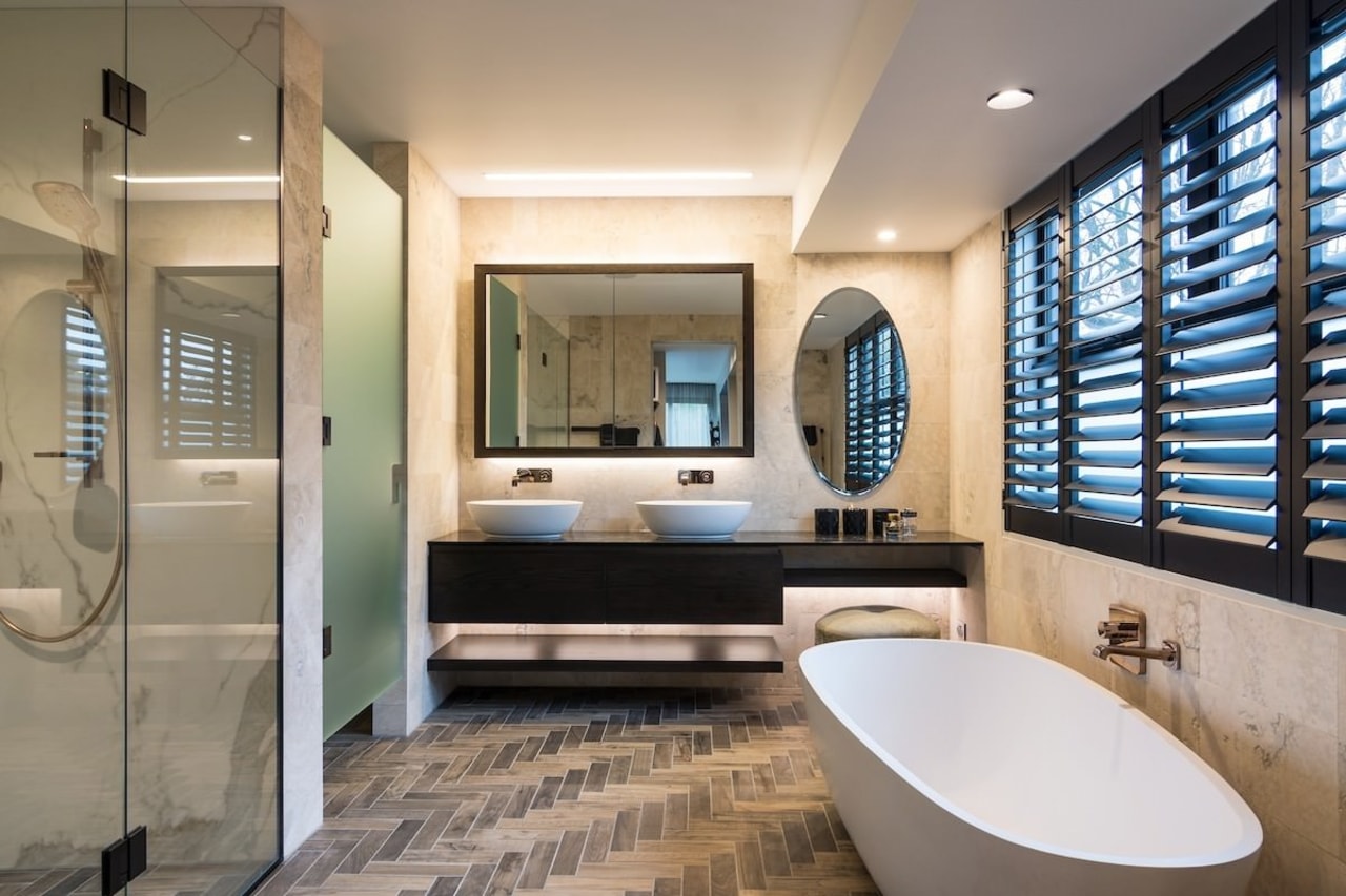 Armstrong Interiors bathroom, estate, floor, interior design, room, gray
