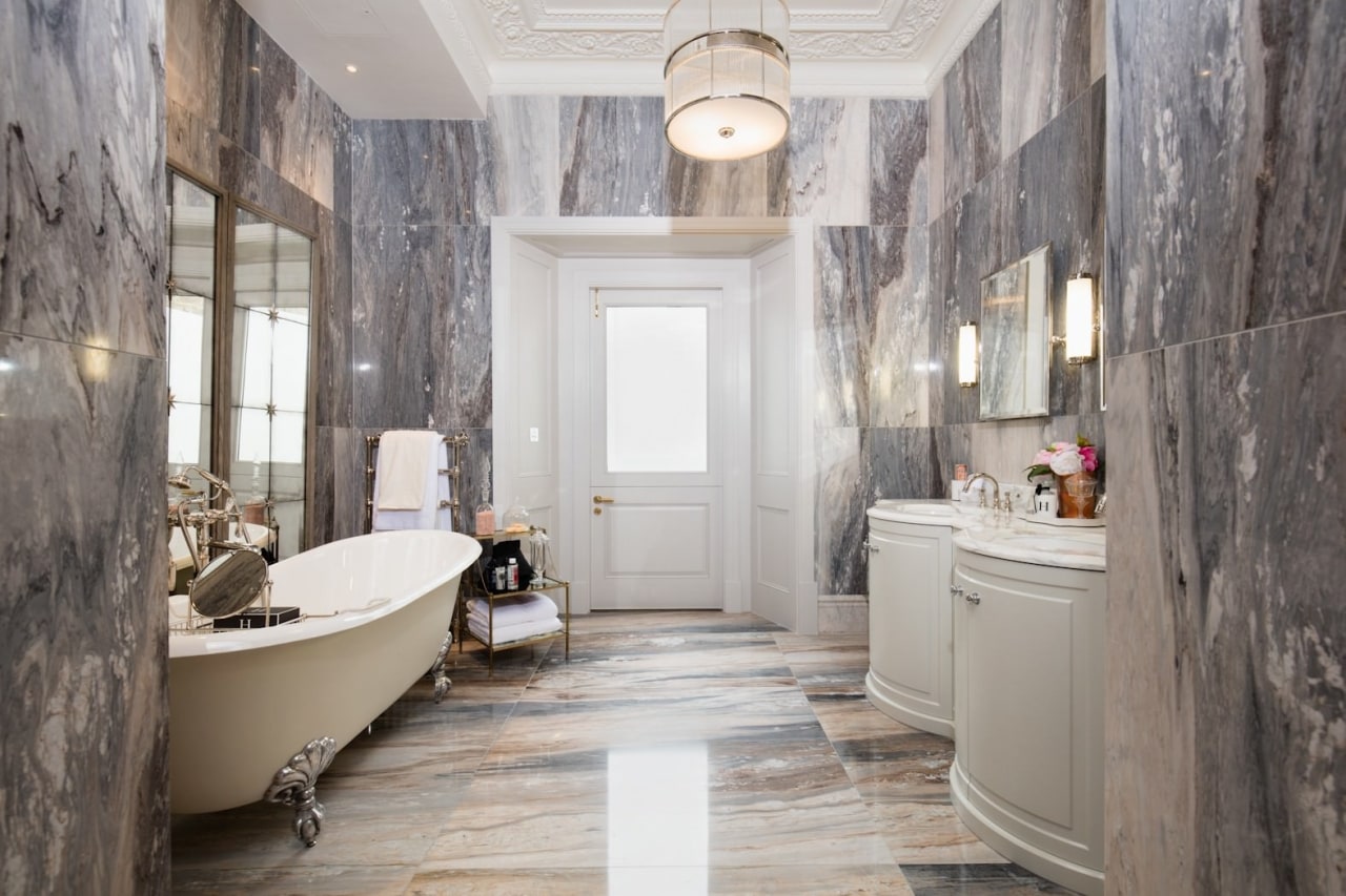 Architect: Alchemi GroupStory from Devon &amp; bathroom, ceiling, estate, floor, flooring, home, interior design, room, gray