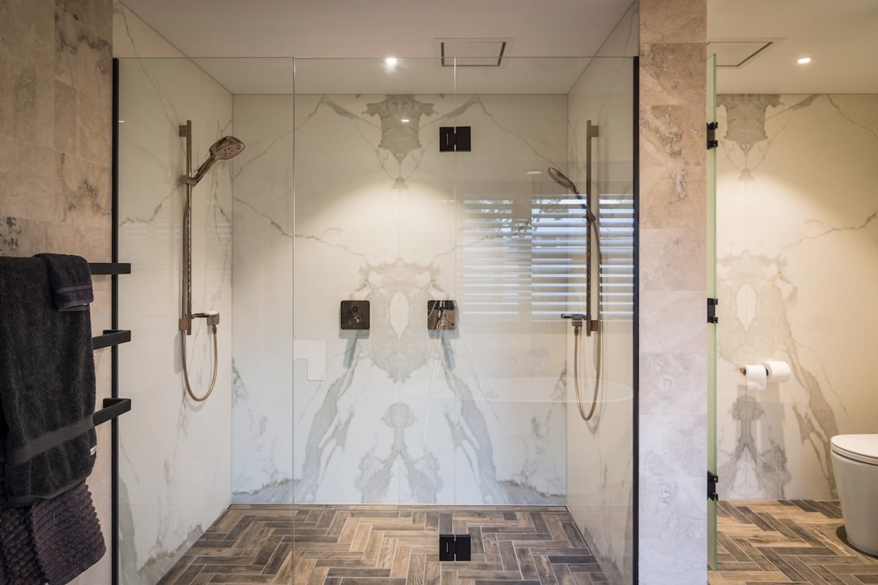 Armstrong Interiors bathroom, ceiling, floor, flooring, home, interior design, room, tile, wall, gray