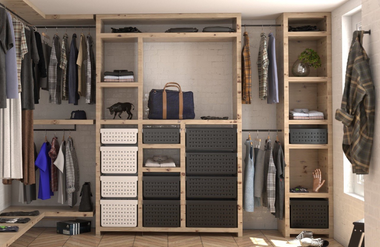 Wardrobes are a great place to incorporate Tanova cabinetry, closet, furniture, room, wardrobe, gray, black