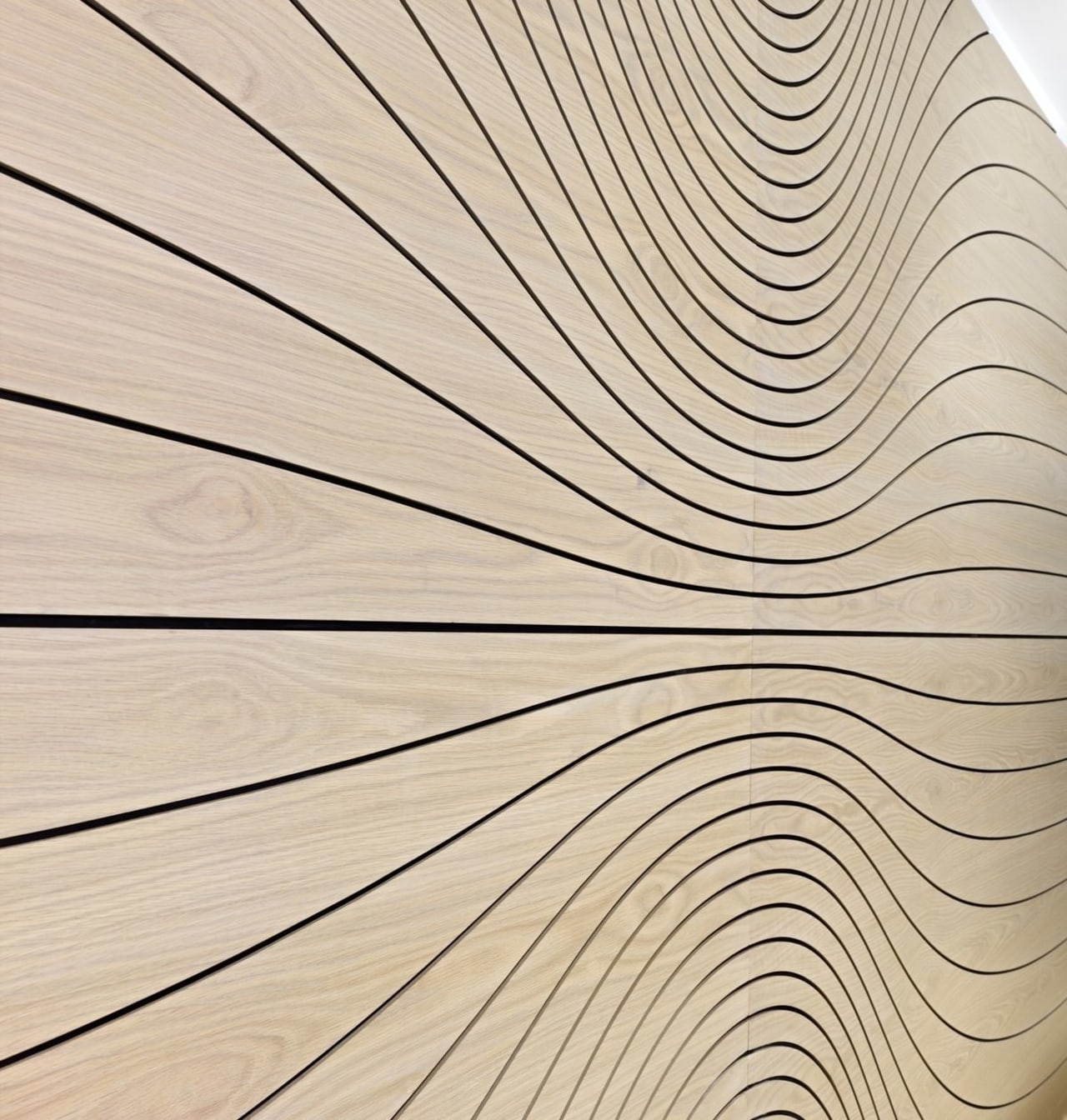 The panels on this wall twist and turn line, pattern, product design, wood, orange