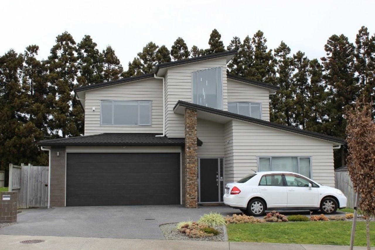 Mono-pitched roofs are a popular choice for new building, elevation, facade, home, house, luxury vehicle, property, real estate, residential area, siding, suburb, gray, black