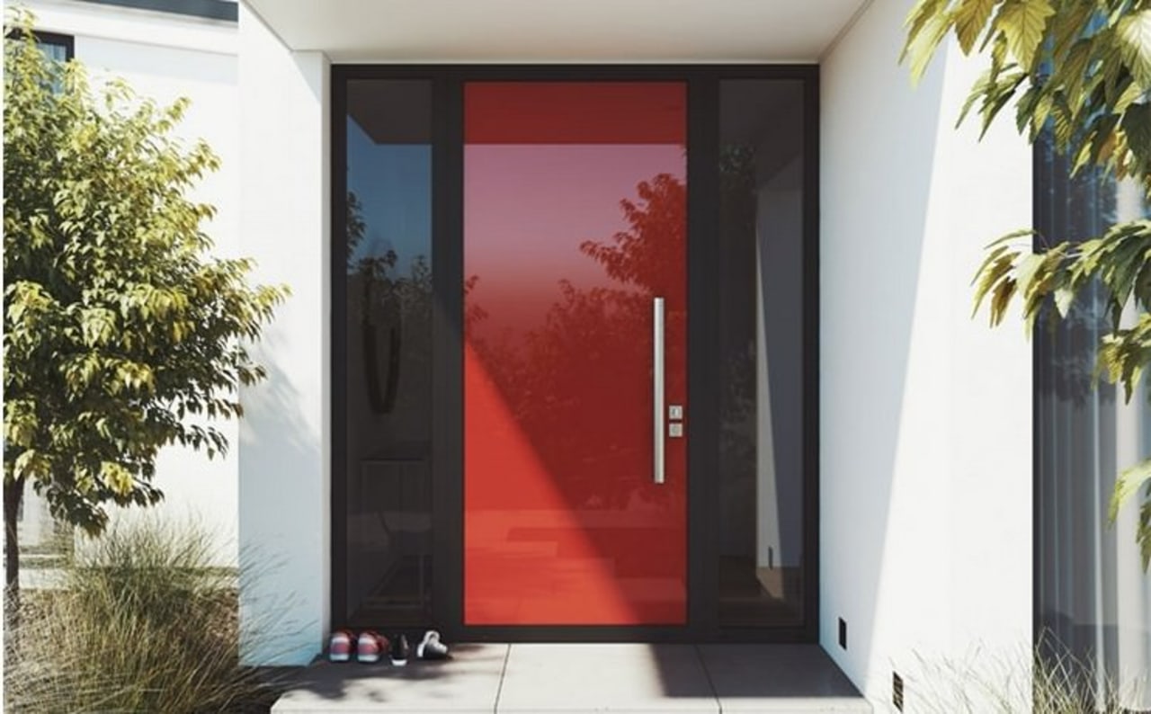 Element door in Lobster red door, facade, home, house, interior design, property, real estate, window