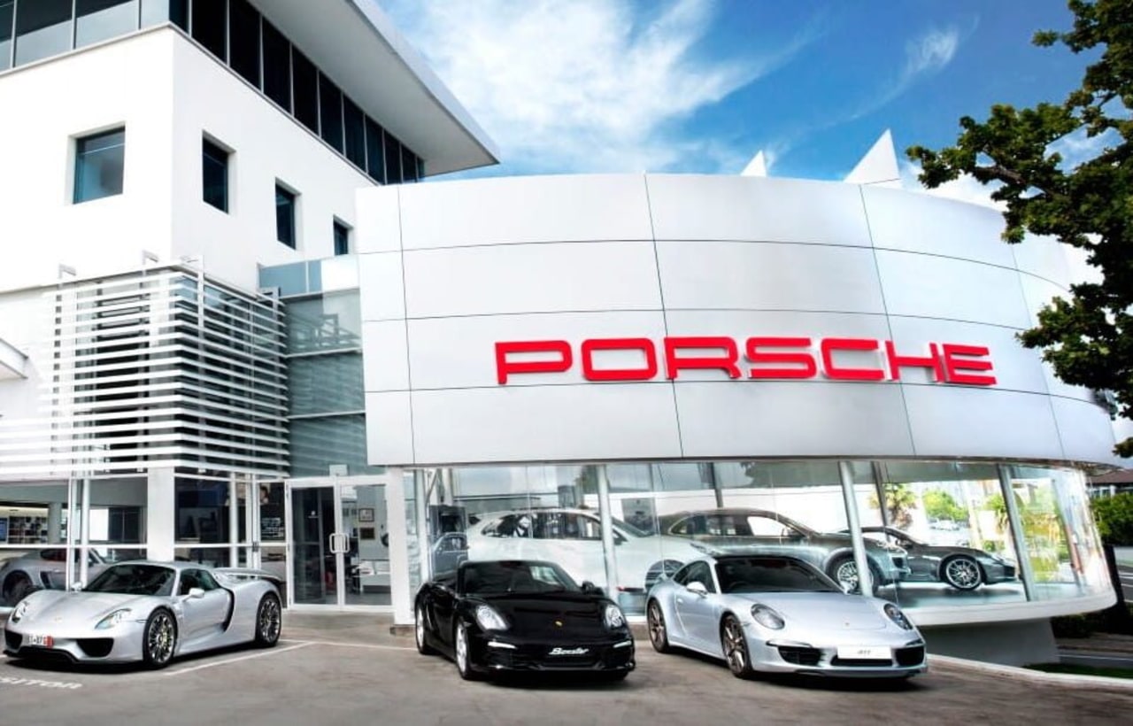 Dealership - architecture | automotive design | building architecture, automotive design, building, car, car dealership, land vehicle, luxury vehicle, porsche, sports car, supercar, vehicle, white