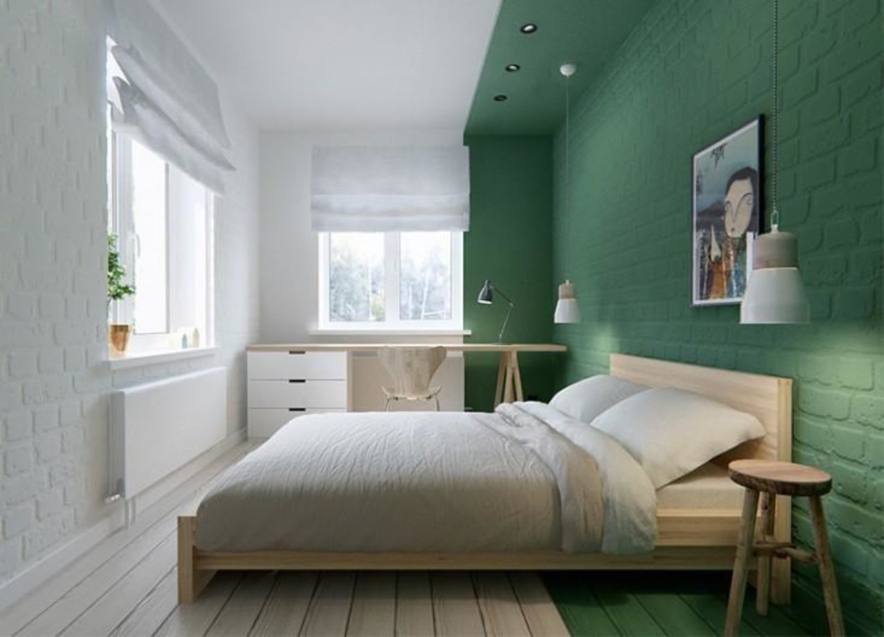 Like home offices, bedrooms are a great opportunity architecture, bed, bed frame, bed sheet, bedding, bedroom, building, ceiling, comfort, daylighting, floor, flooring, furniture, green, hardwood, home, house, interior design, laminate flooring, mattress, nightstand, property, real estate, room, table, wall, wallpaper, window, wood, wood flooring, gray