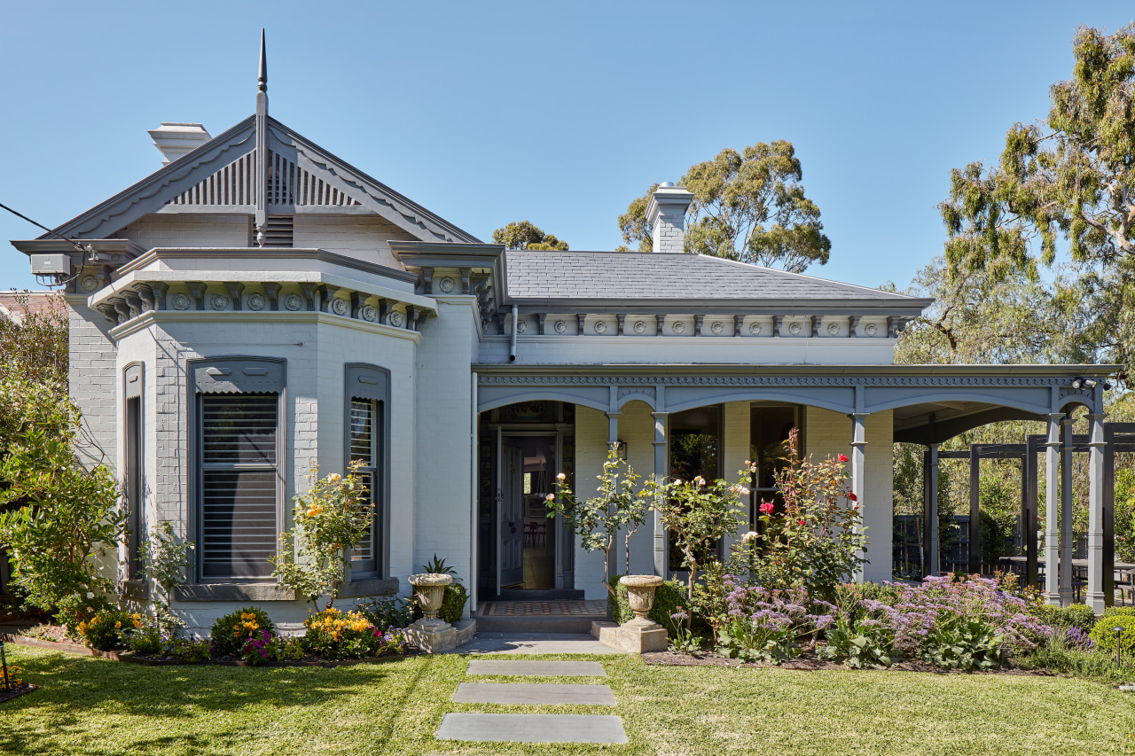 The classic Victorian home's restored frontage. 