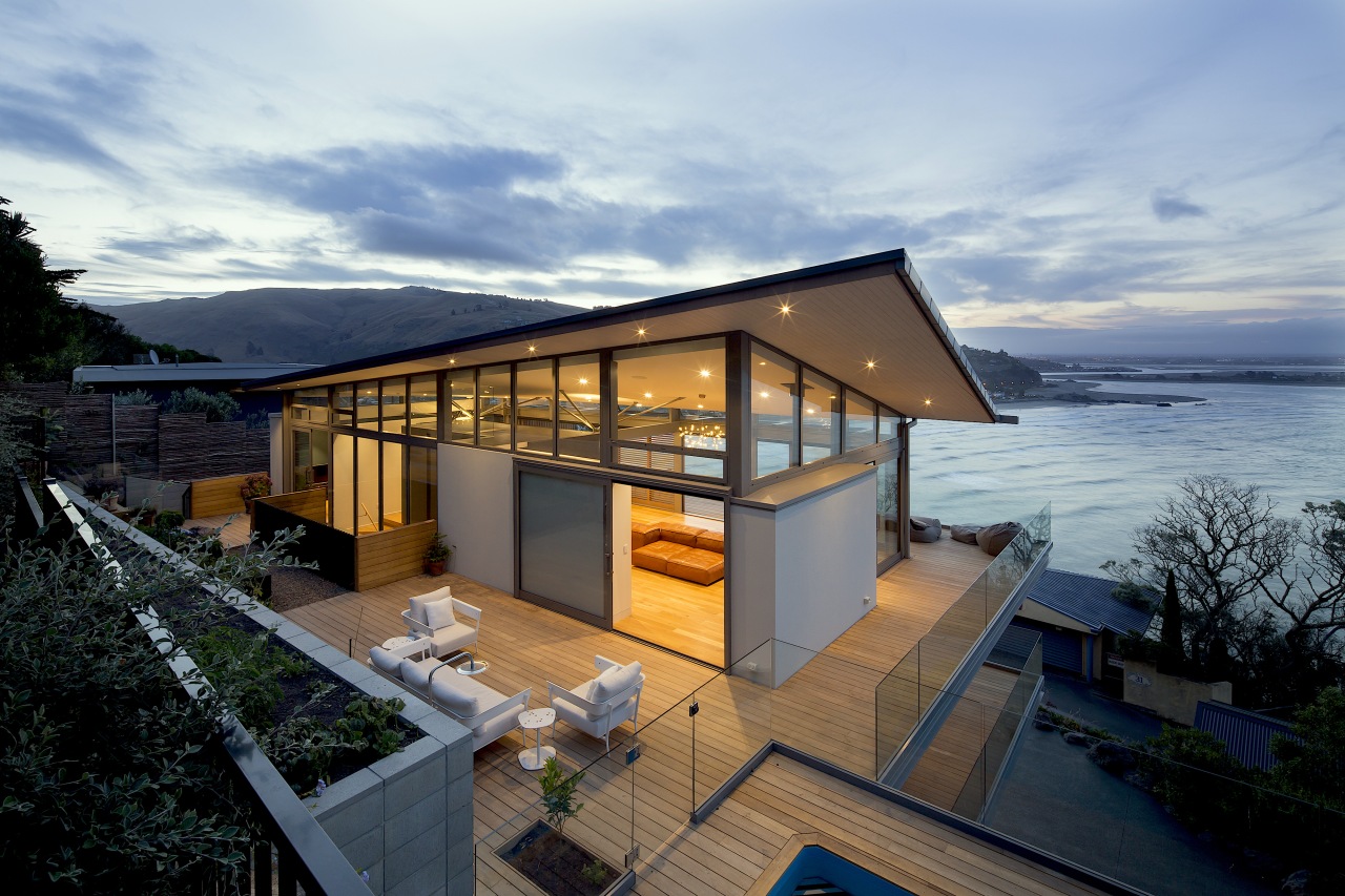 Borrmeister Architects – Winner – 2019 TIDA Homes architecture, building, cloud, facade, home, house, property, real estate, roof, sea, sky, vacation, gray, black