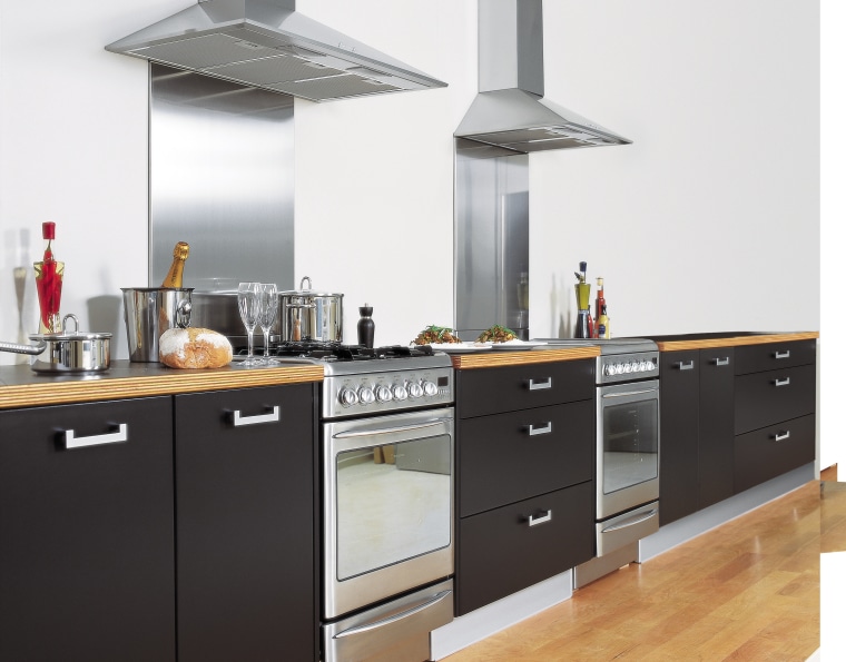 Kitchen showing freestanding gas oven and electric oven cabinetry, countertop, cuisine classique, home appliance, interior design, kitchen, kitchen appliance, kitchen stove, white, black