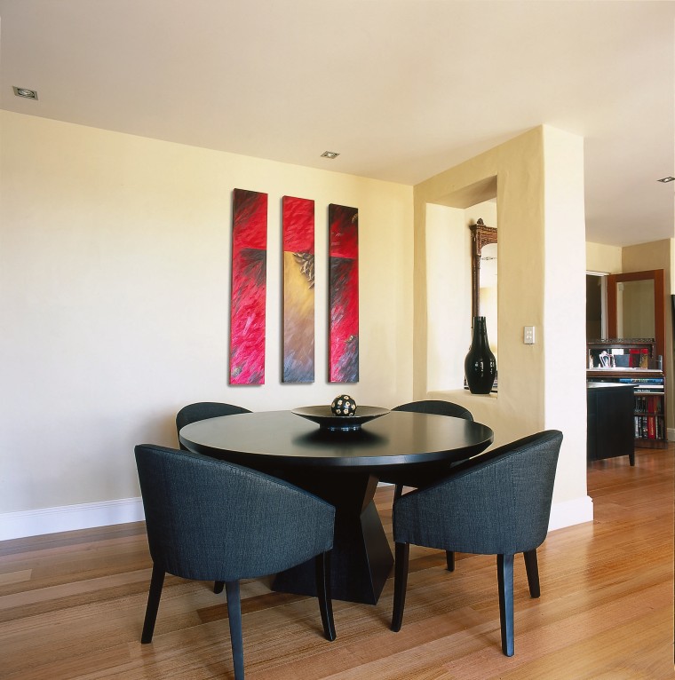 View of the dining area. Features tub chairs apartment, chair, dining room, floor, flooring, furniture, interior design, living room, property, real estate, room, table, wall, white