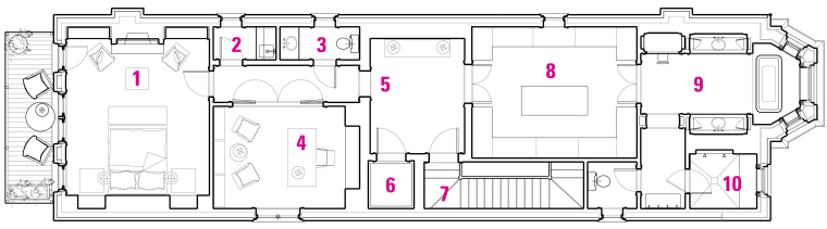 The entire top level of this home is architecture, area, design, drawing, floor plan, line, pattern, plan, product, product design, structure, white