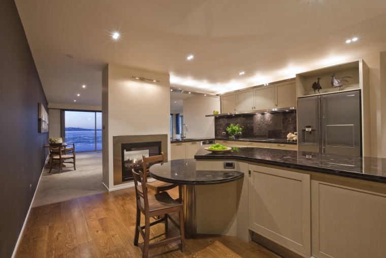 View of kitchen which features brown granite benchtops, countertop, home, interior design, kitchen, real estate, room, brown