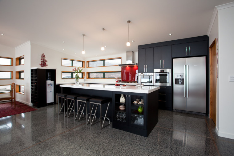 View of a open-plan kitchen manufactured by Joinery countertop, cuisine classique, interior design, kitchen, real estate, room, gray, black