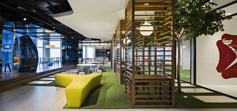 The Exchange @ DBS Asia Central fit-out, by interior design, lobby, real estate, brown, gray