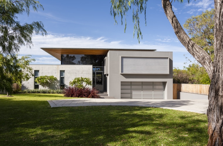 To minimise the visual impact of this contemporary architecture, cottage, elevation, estate, facade, home, house, property, real estate, residential area, brown