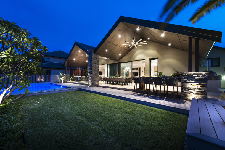 This major renovation and extension by architectural designer architecture, backyard, elevation, estate, facade, home, house, lighting, property, real estate, residential area, resort, sky, swimming pool, villa, blue, black