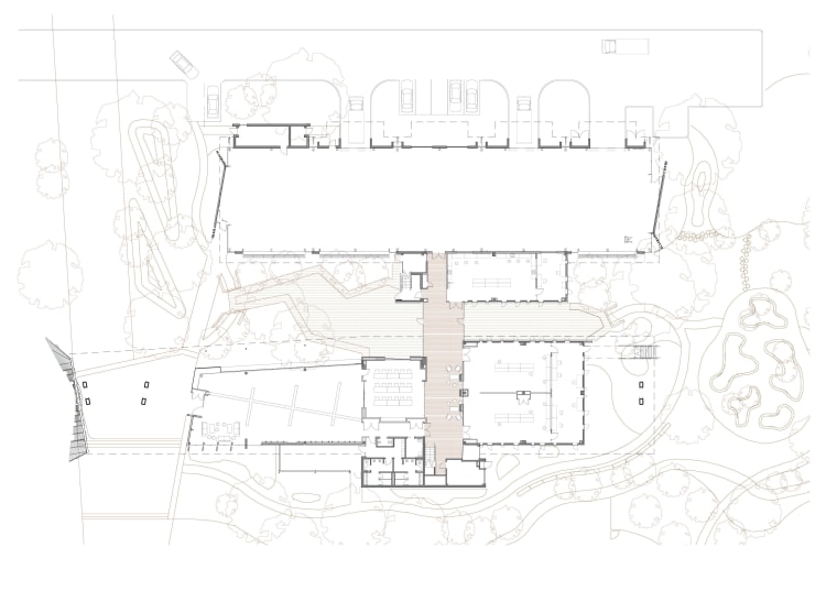 The two linked buildings of the Sustainable Buildings angle, architecture, area, artwork, black and white, design, diagram, drawing, font, line, line art, plan, product, product design, sketch, structure, white