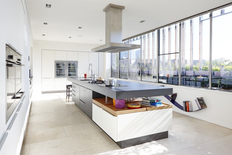 Sunlight pours into this new kitchen, which is architecture, countertop, interior design, kitchen, white