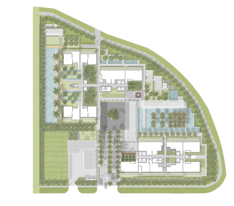 This site plan shows the leisure and recreational elevation, floor plan, land lot, mixed use, neighbourhood, plan, real estate, residential area, urban design, white