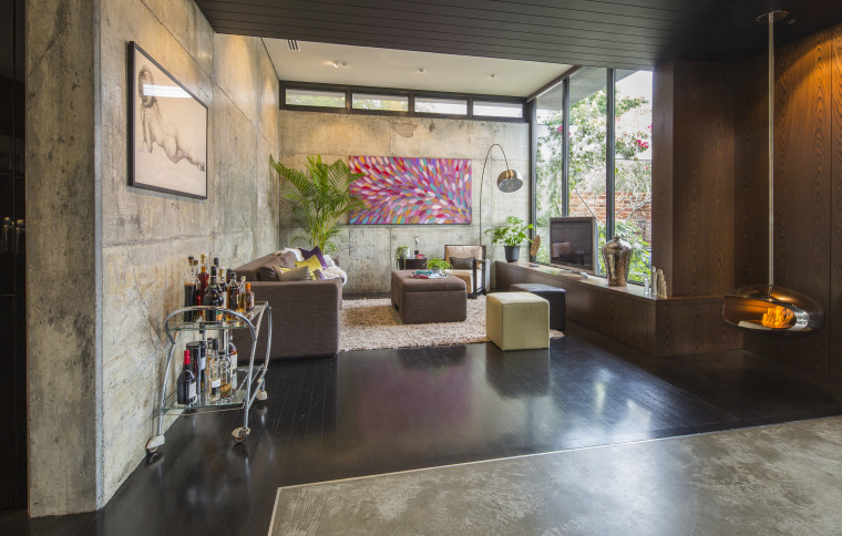 This North Perth renovation by Arc seven.1 took interior design, living room, lobby, gray, black