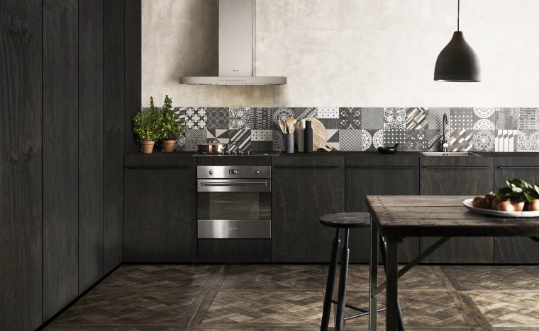 Smeg creates diverse appliance ranges that respond to countertop, cuisine classique, floor, flooring, furniture, interior design, kitchen, product design, table, tile, black, white