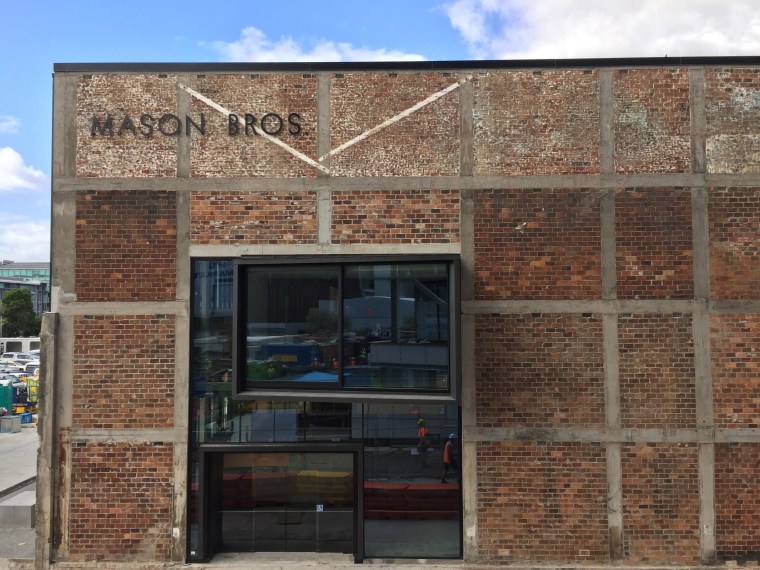 The Mason Bros building in the Wynyard Quarter architecture, brick, brickwork, door, facade, real estate, wall, window, brown