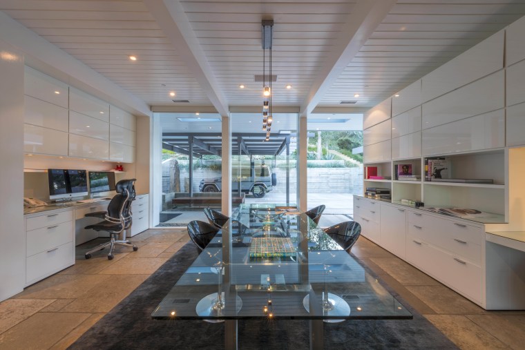 What was once a dining room has now ceiling, interior design, real estate, gray