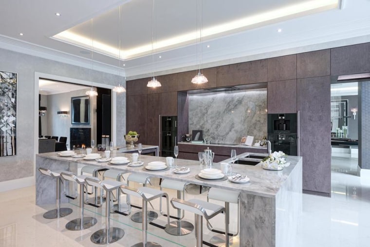 The kitchen has to work hard as a ceiling, dining room, interior design, kitchen, real estate, table, gray