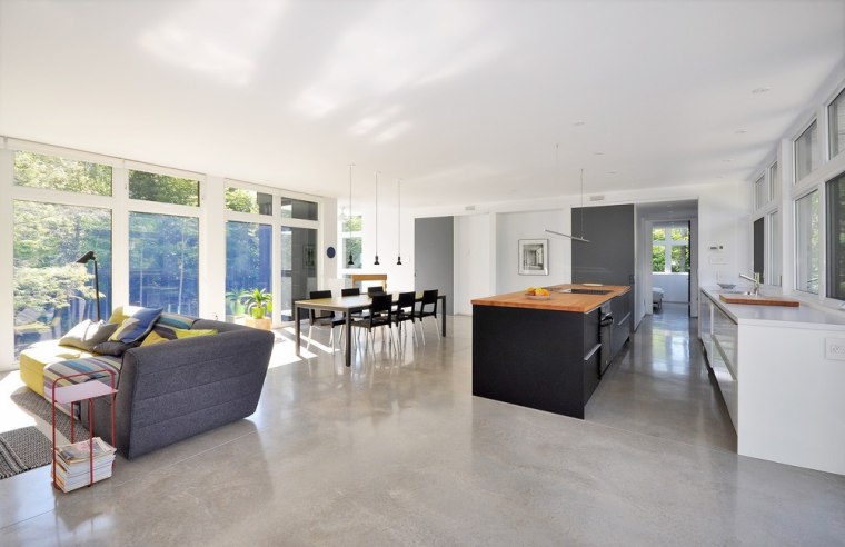 A central block containing the pantry, storage spaces architecture, ceiling, floor, flooring, house, interior design, living room, property, real estate, white, gray