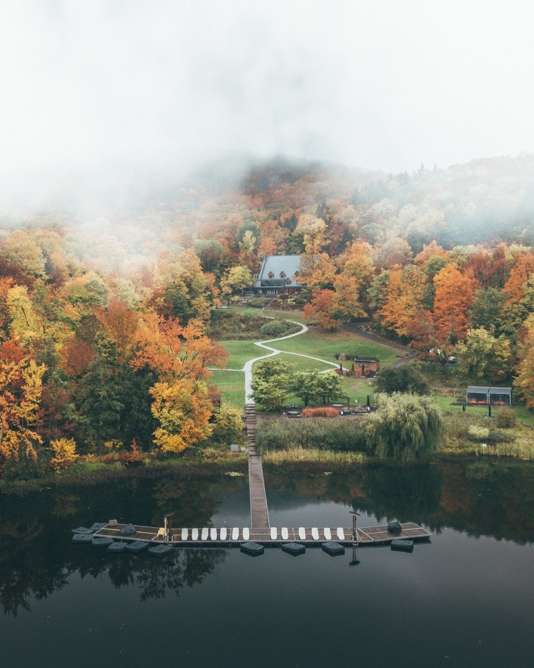The owners opted for a sustainable approach to atmosphere, atmospheric phenomenon, autumn, bank, cloud, lake, lake district, landscape, leaf, mist, morning, mountain, natural landscape, nature, plant, reflection, river, sky, state park, tree, water, water resources, waterway, wilderness, white, black