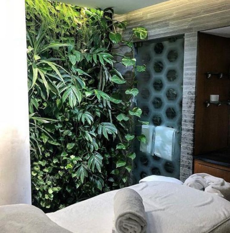 Adding a greenwall to your bathroom will give plant, wall, black