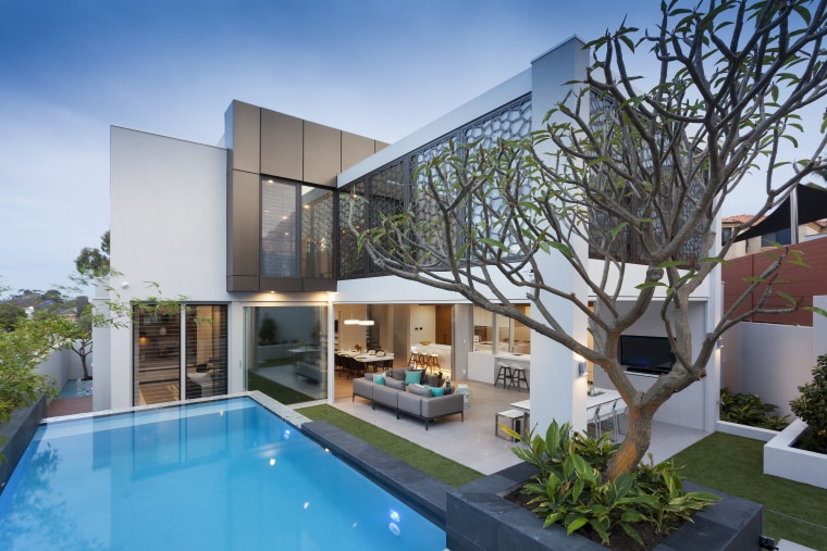 Playtime – sprawling indoor living spaces flow uninterrupted apartment, architecture, condominium, estate, facade, home, house, interior design, property, real estate, swimming pool, villa, gray