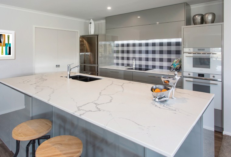 Designed by Kim Primrose of Mastercraft Kitchens Pukekohe, countertop, cuisine classique, floor, interior design, kitchen, real estate, room, gray, white