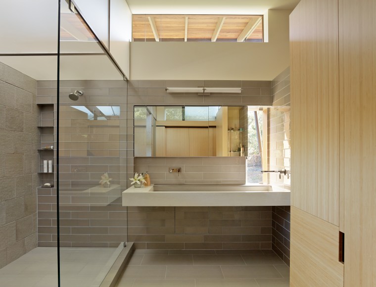 Light floods into this second storey master bathroom architecture, bathroom, cabinetry, tiled floor, interior design, shower, glass, FuTung Cheng