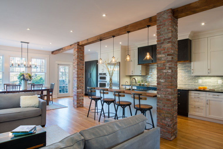 With a wall between the living zone and home, interior design, living room, furniture, timber floor, tradtional