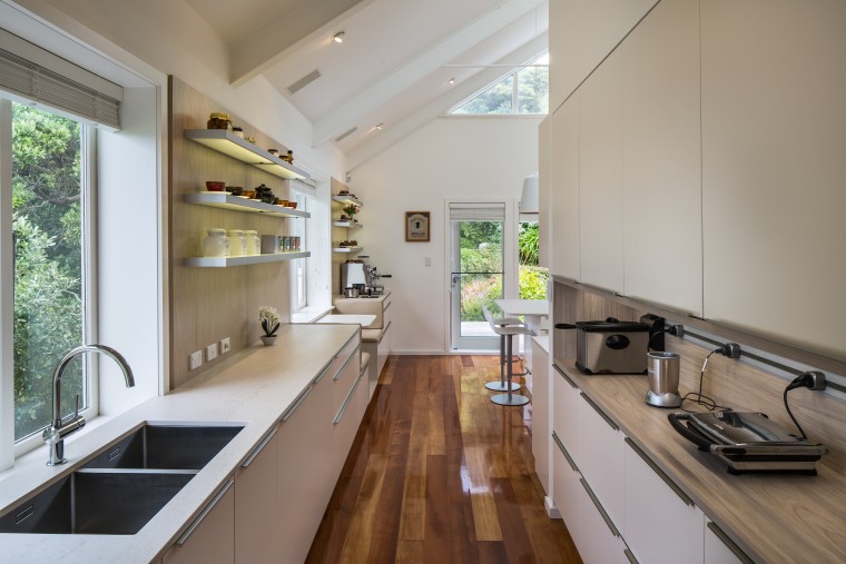 Originally an office, now part of the kitchen, architecture, benchtop, house, interior design, kitchen, alno, Damien Hannah, German Kitchens, Timber floor