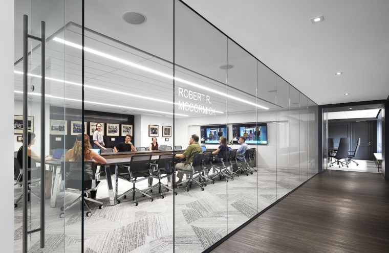 On the first floor of the Chicago Tribune’s interior design, Chicago Tribune, premises, meeting rooms, conference room, Eastlake Studios