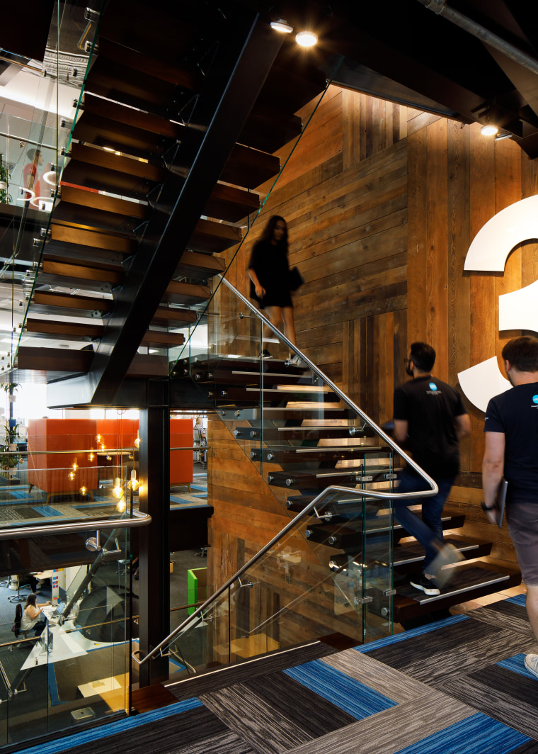 Old meets new – the blackened steel staircase architecture, building, handrail, stairs, black, brown