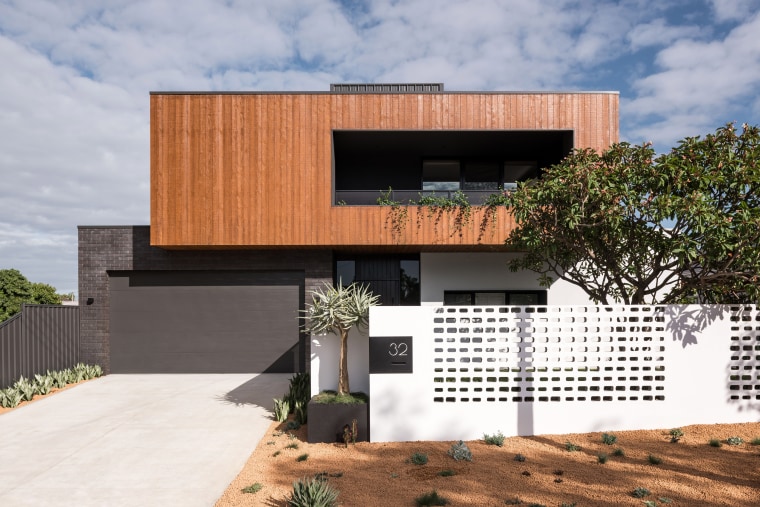 Timber cladding, dark brickwork and a painted steel , architecture, design, facade, home, house, residential, timber, Dalecki Design